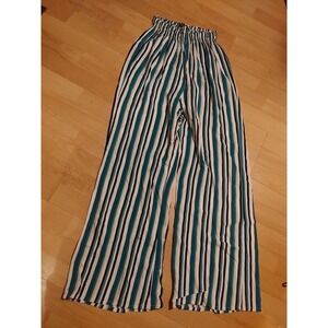 Ilanco striped beach pants womens Medium Wide‎ blue peach boho baggy Lightweight